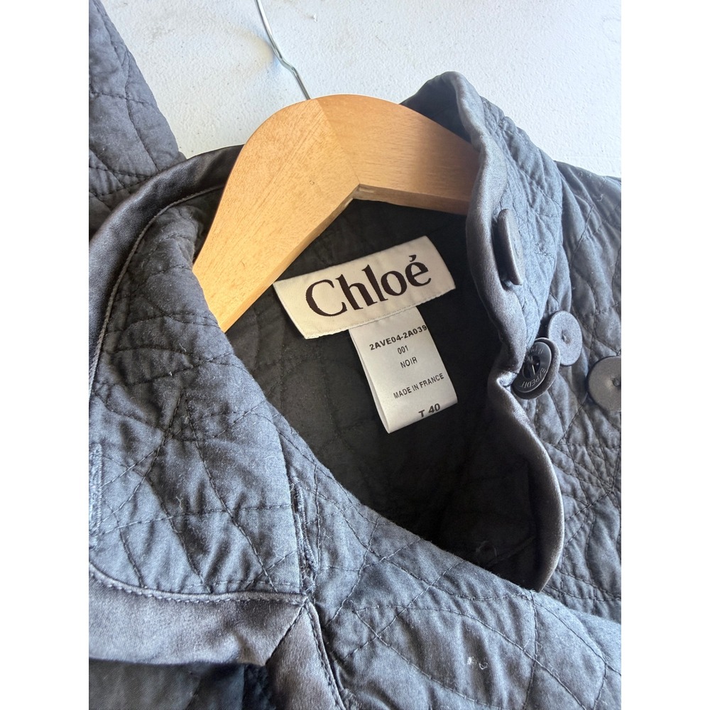 Chloe Noir Black Quilted Cotton Asymmetric Button High Neck Jacket T40 France - Picture 6 of 7